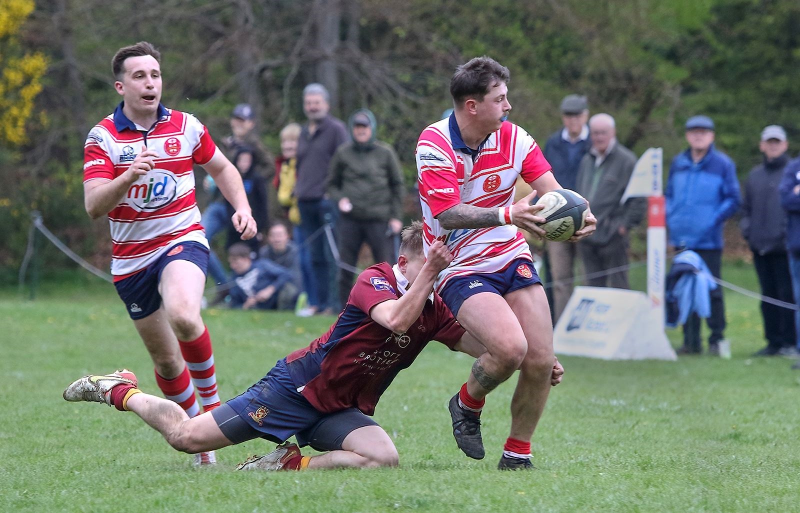 Connor McWilliam looks to offload in the tackle. Picture: John MacGregor