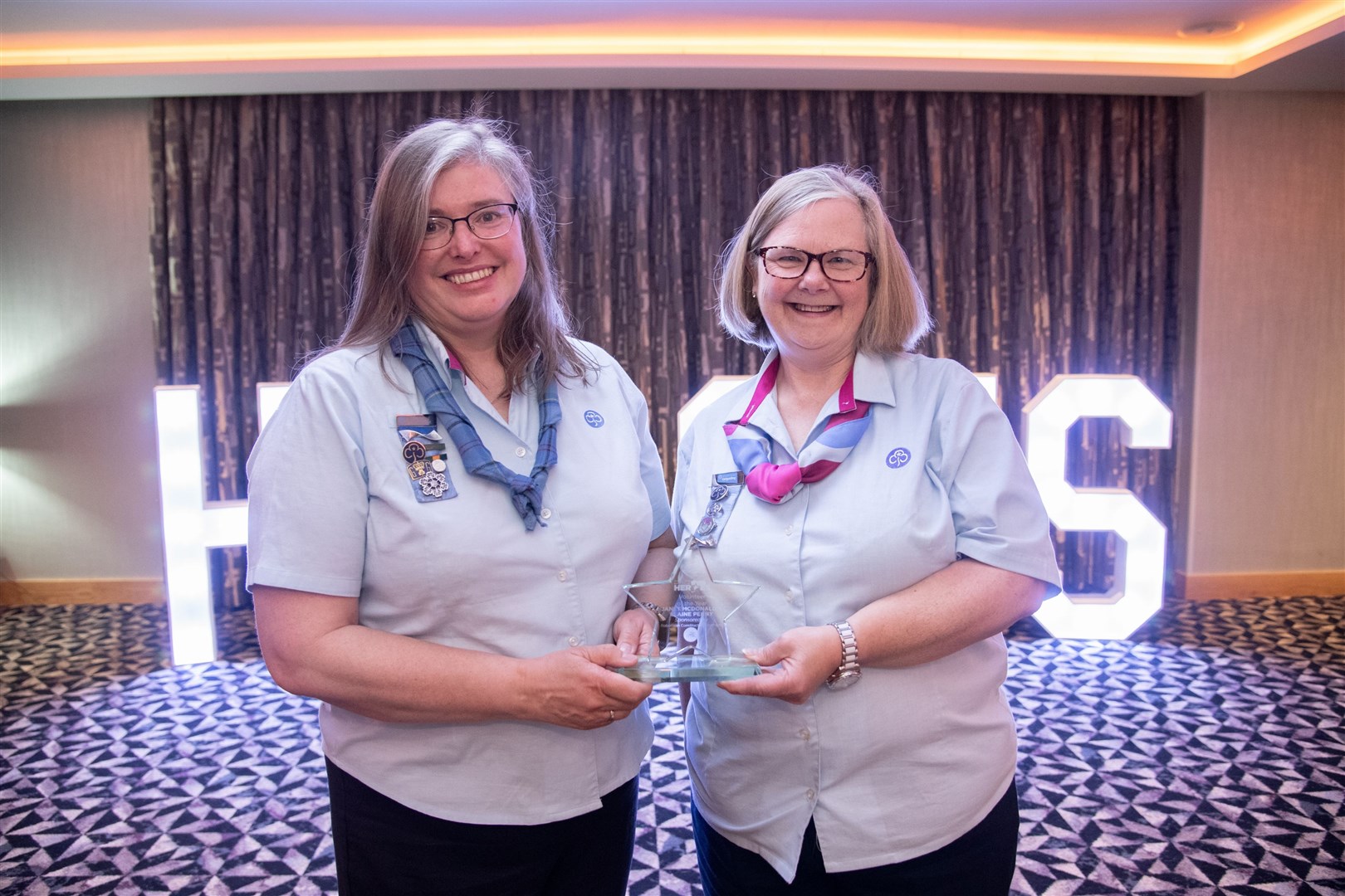 Volunteer of the Year Award - sponsored by Robertson Construction - was Girlguiding duo Elaine Penny (left) and Janet McDonald.Moray and Banffshire Heroes Awards 2024, held at the Banff Springs Hotel. Picture: Daniel Forsyth.
