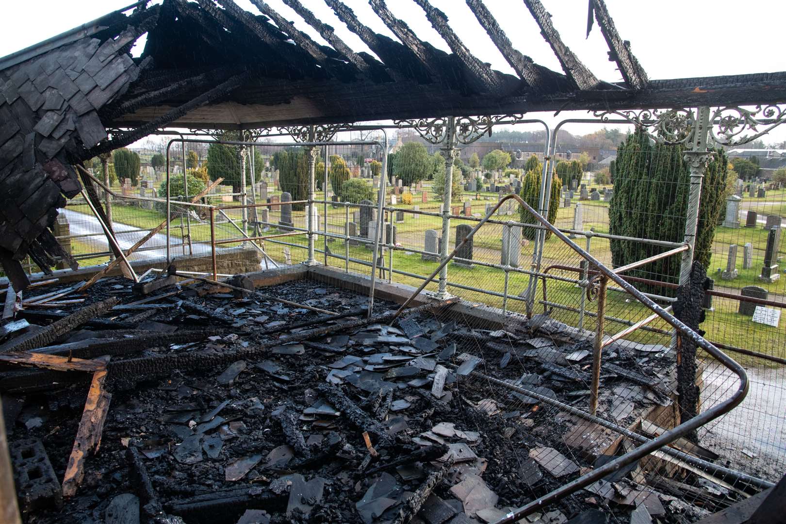 Damage to the pavilion in Elgin's Old Cemetery following a fire in the early hours on Sunday November 26...Picture: Daniel Forsyth..