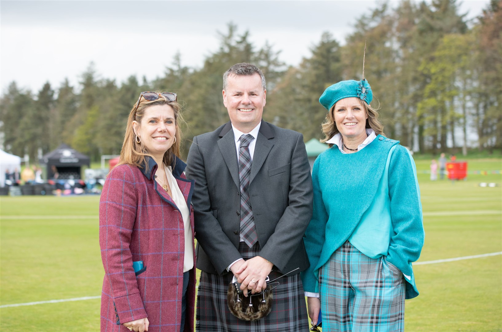 From left: Cath Lyall (Head of Gordonstoun Junior School), Kenny Stewart (Chair of Gordonstoun Highland Games) and Dawn Waugh (Chieftain of the Games). Picture: Daniel Forsyth.