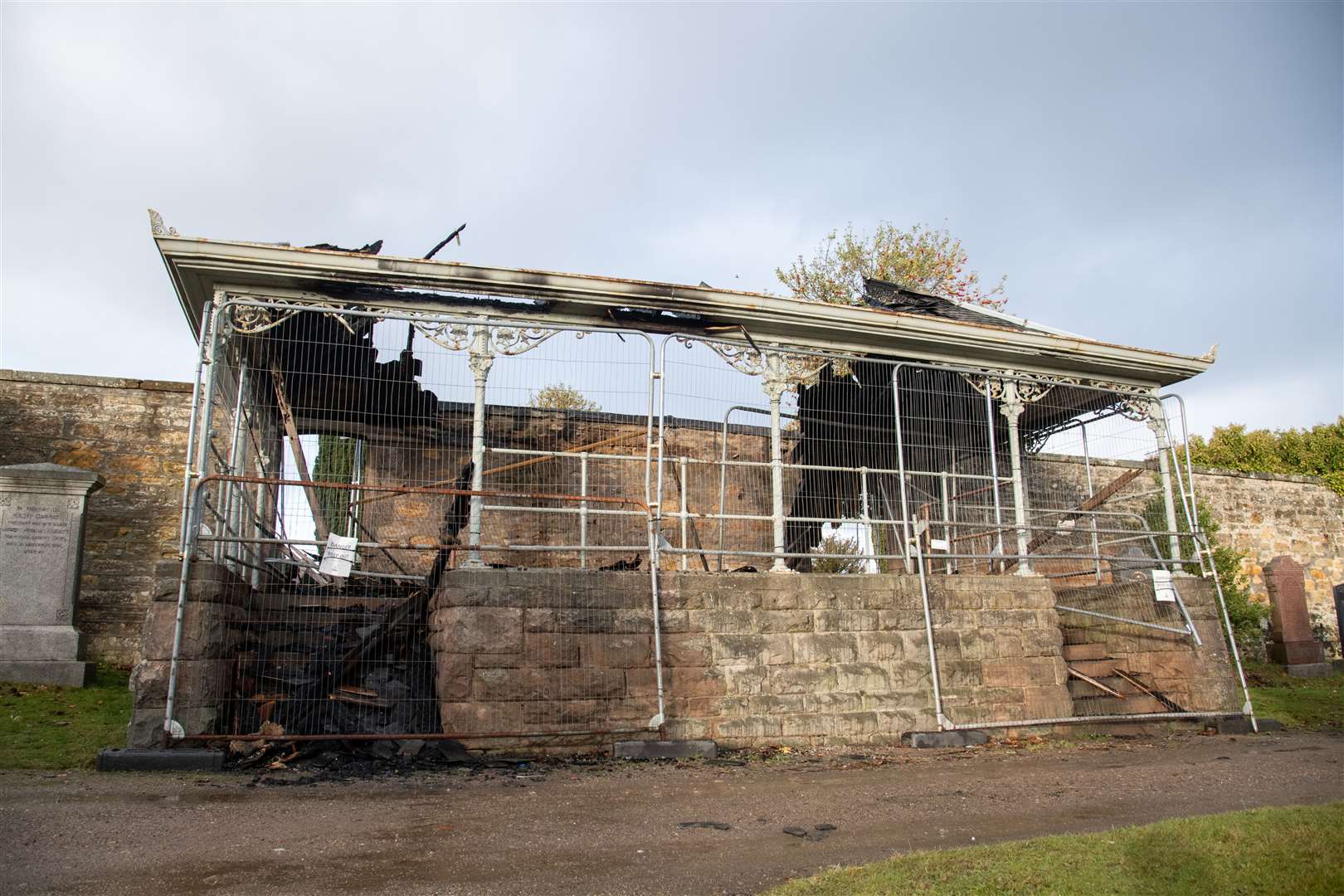 Damage to the pavilion in Elgin's Old Cemetery following a fire in the early hours on Sunday November 26...Picture: Daniel Forsyth..