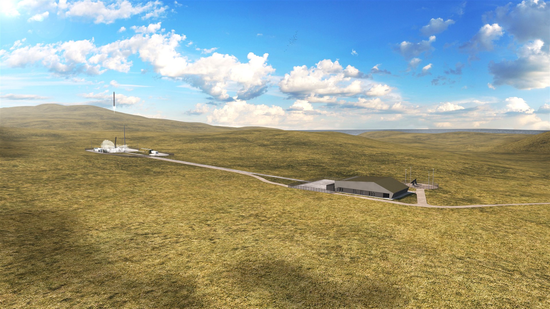 An artist's impression of launch pad and integration facility at the proposed Space Hub Sutherland.