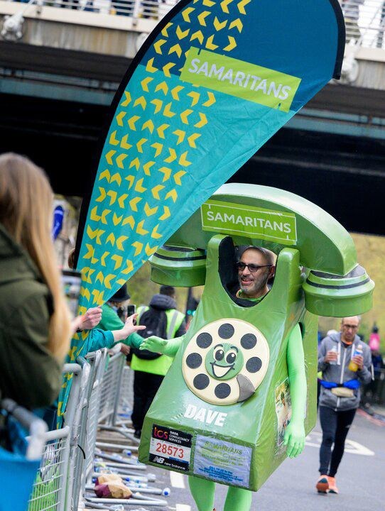 ‘Running telephone’ Dave Lock will take part in his 25th consecutive London Marathon for Samaritans, the event’s charity of the year (Samaritans/PA)
